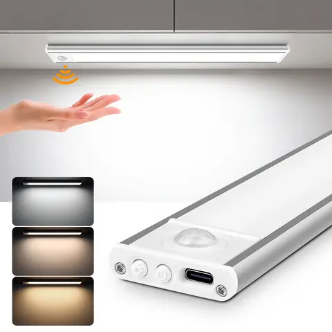 Lámpara de tubo de luz LED regulable, color blanco Natural, 5V, recargable por USB, con Sensor de movimiento PIR para armario, cocina