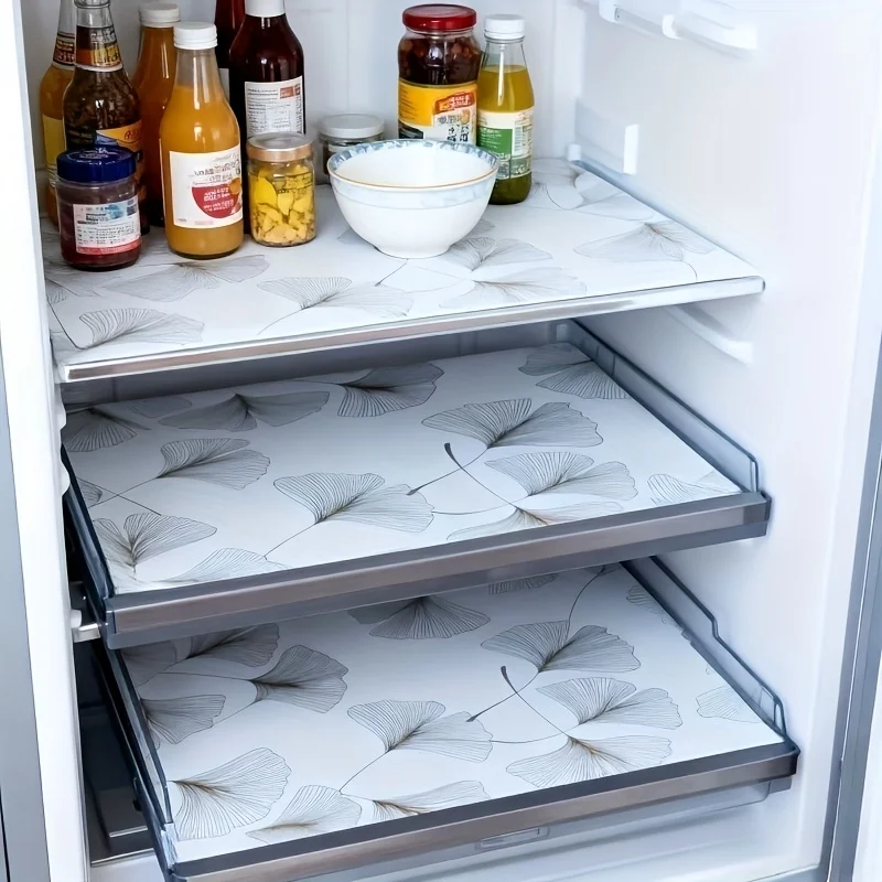 4/8 Stück verdickte Ginkgo-Blatt-Muster-Kühlschrank-Pads, EVA-Material, rutschfeste Kühlschrank-Futter – waschbar, langlebig und feuchtigkeitsbeständig