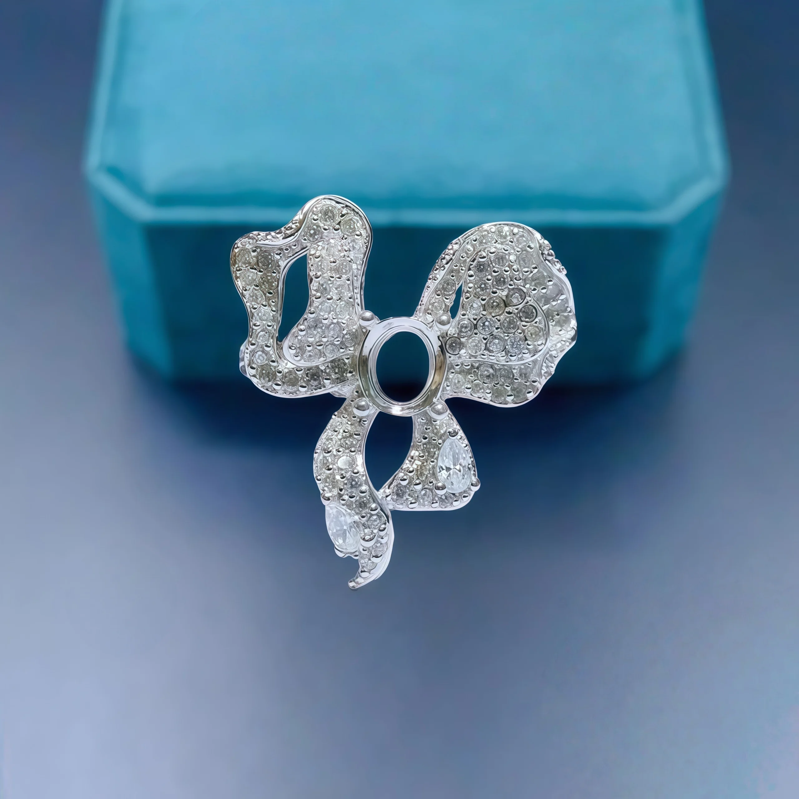 

Fashion DIY Ring Empty Holder S925 Sterling Silver Setting 5*6mm Ellipse Stone Fine Bow Design Charm Weddings Jewelry for Woman