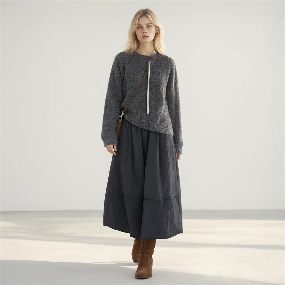 Women Puffer Skirt High Waisted Long Quilted Down Skirt Winter Warm Loose Baggy A Line Streetwear Fashion Oversized Black Grey