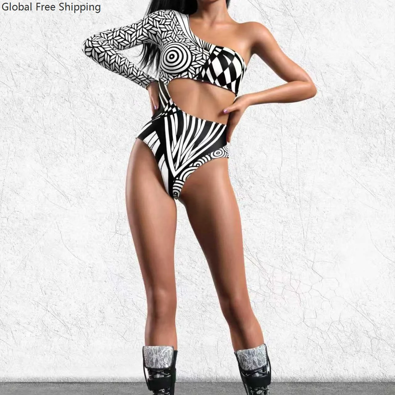 2026 Black And White Halloween Cosplay Bodysuit Party Jumpsuit Nightclub Swimsuit Catwoman Dress Rave Set Asymmetrical Costume