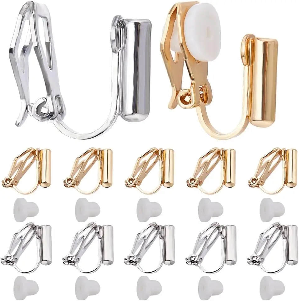 

20Pcs Earring Clips for Non-Pierced Ears, Round Flat Tray Findings for Jewelry Making DIY Dangle Ear Accessories
