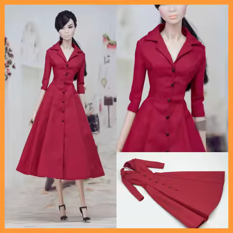 [20days made] 1/6 Female Classic French Red Retro Slim Long Dress Evening Dress for Momoko OB FR Nippon PoppyParker Dolls Model
