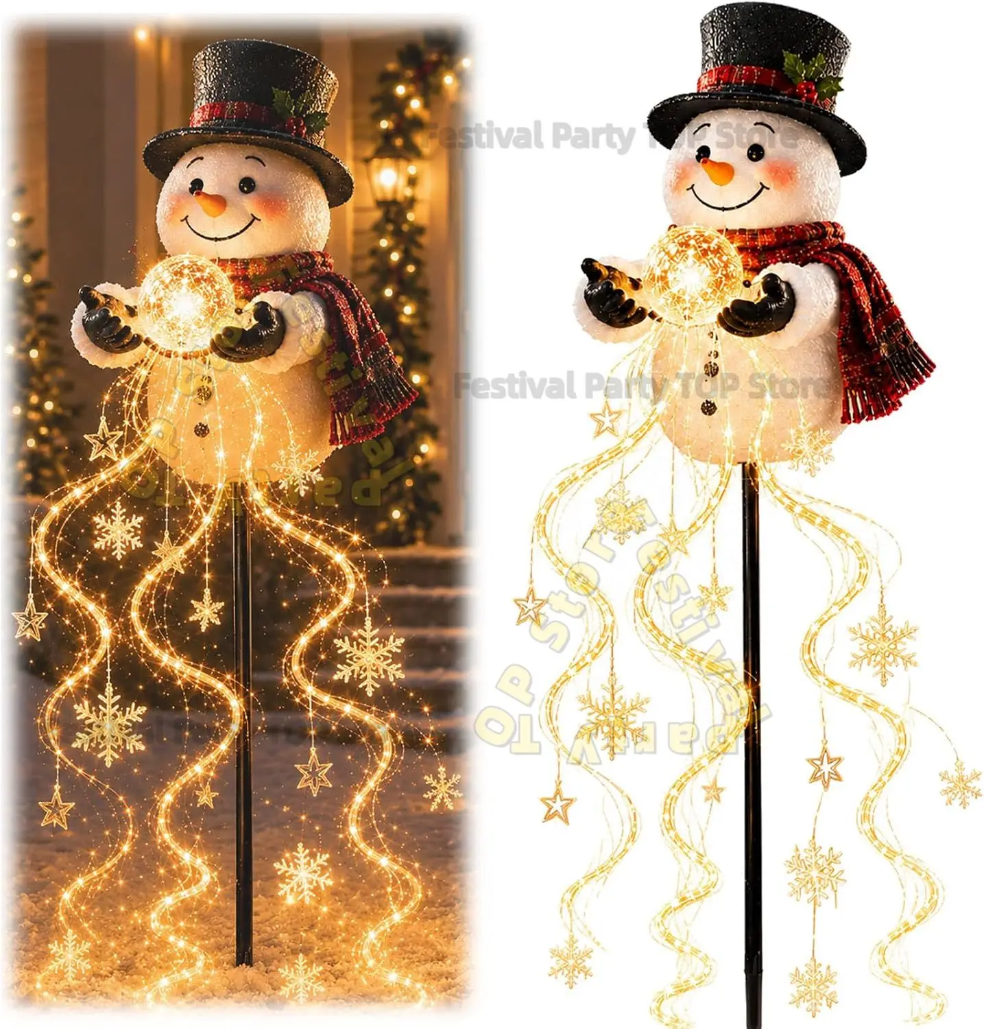 Christmas Snowman Magic Fountain - Flowing Snowflake LED Christmas Garden Light, Festival Stake Light for Lawn Patio Walkway