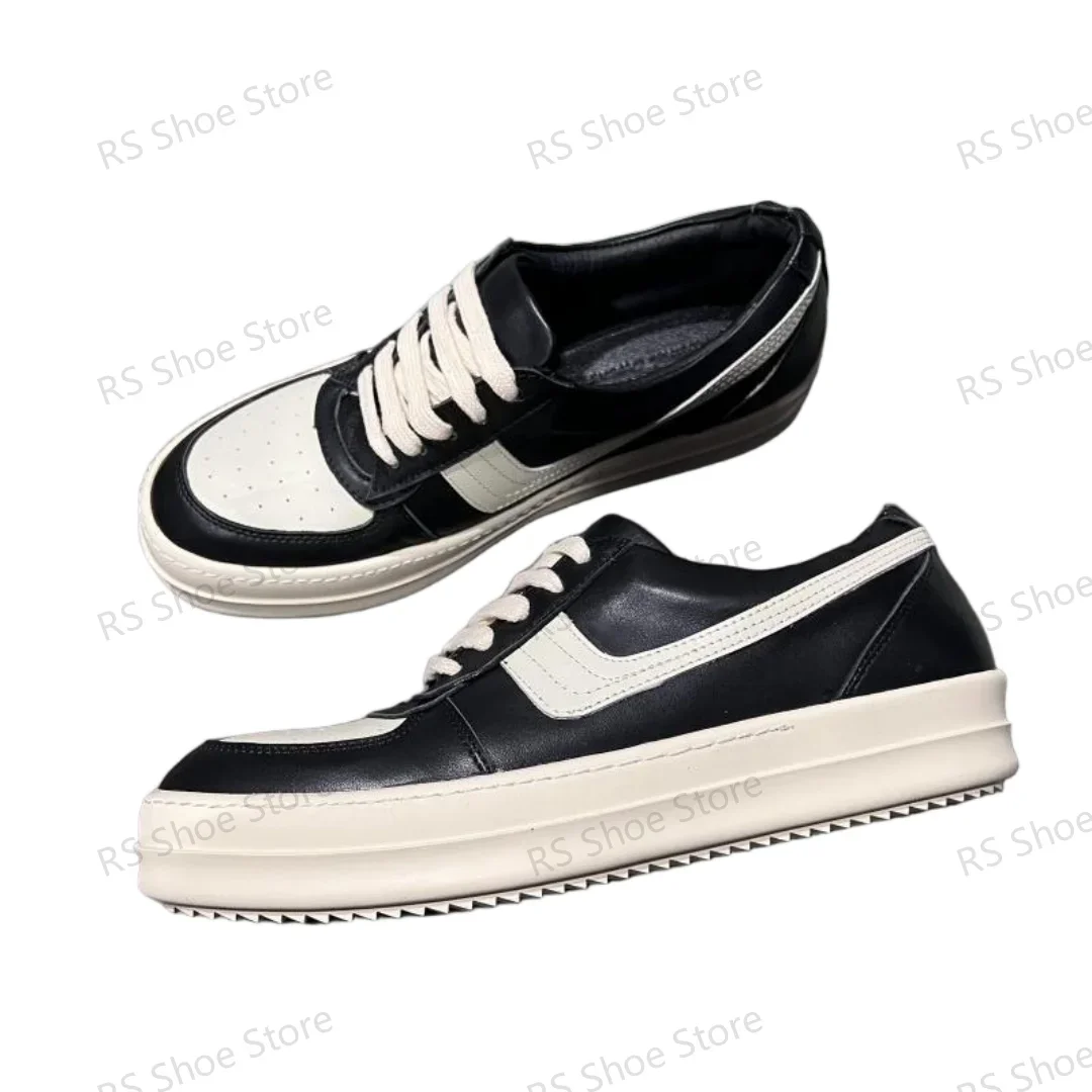 

Ro Luxury Design Black White Leather Low Top Shoe Luxury Quality Men Shoes Women Casual Sneaker Lace Up Flat Sneakers