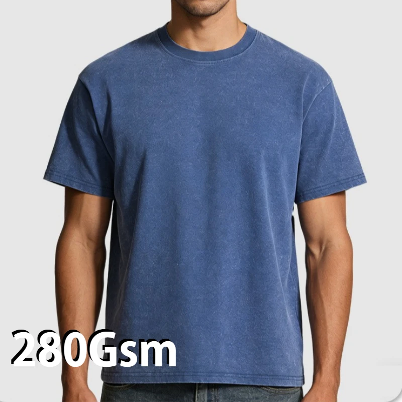 Sommer 280g Gewaschenes & Distressed Kurzarm-T-Shirt - Unisex, Trendige Marke, Vintage-Stil, 100% Baumwolle, Amerikanische Version