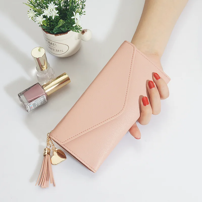 Wholesale 2026 New Women's Long Scrutch Bag Trendy Korean Version Student Fashion Heart Pendant Tassel Buckle Wallet
