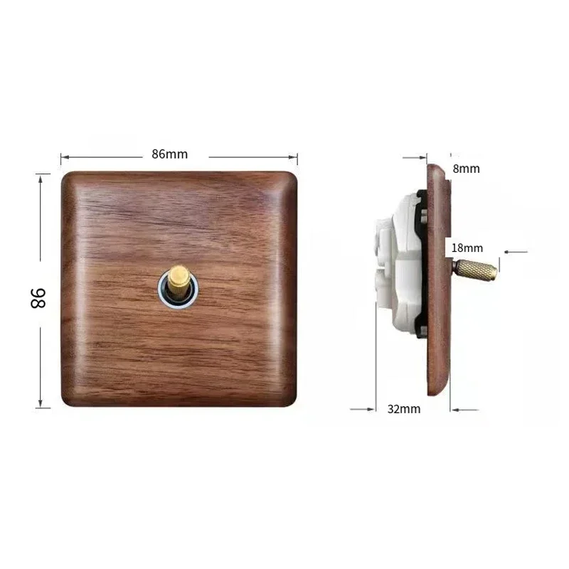 Retro Switch Socket Solid Wood Work Driving Arm Panel Retro Style EU/France/UK 1Gang 2Gang Dual control Solid Wood Wall Switch