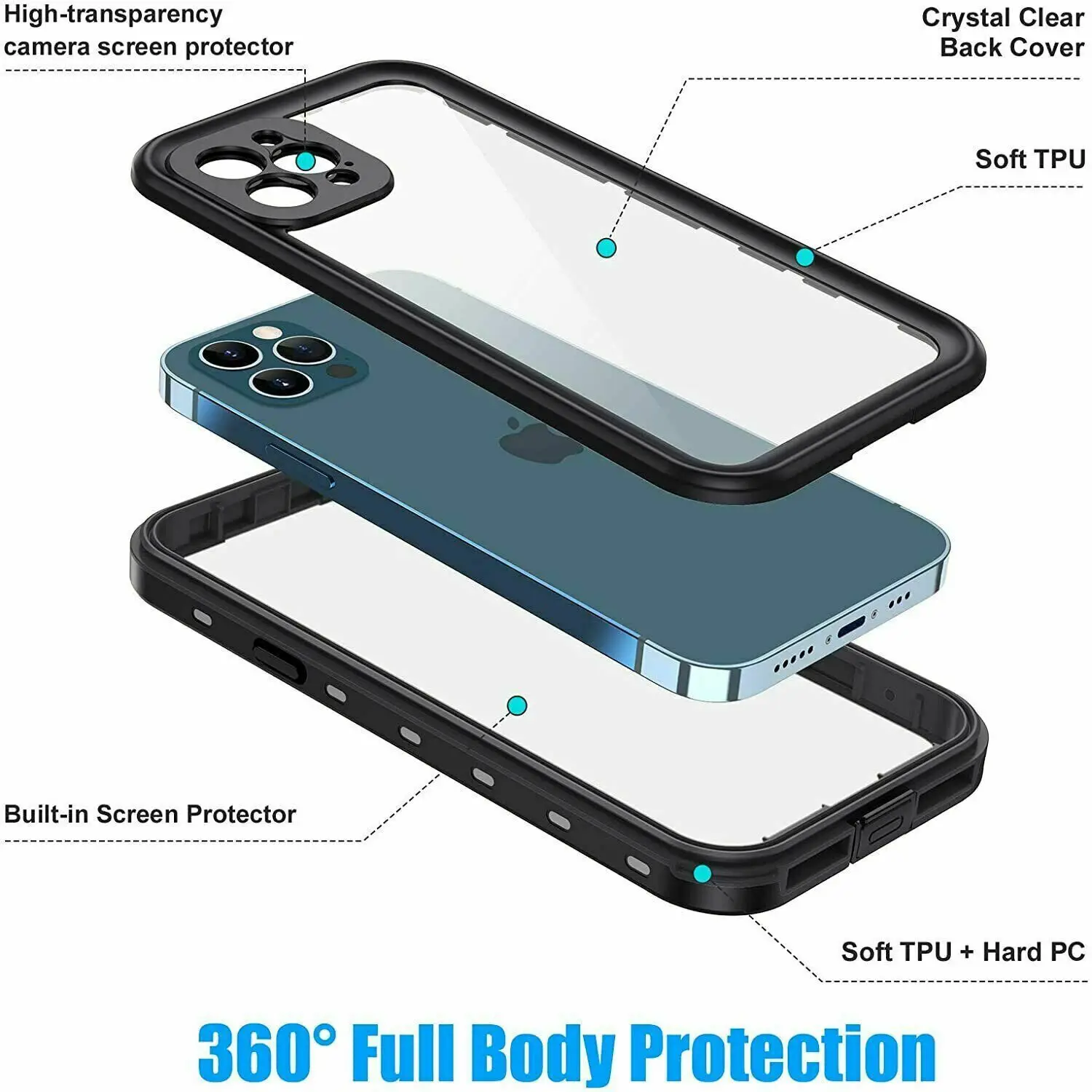 IP68 Waterproof Case for iPhone 16 15 Pro Max 14 Plus 13 12 Mini Full Body Protection DustProof Diving Cover Fundas Coque