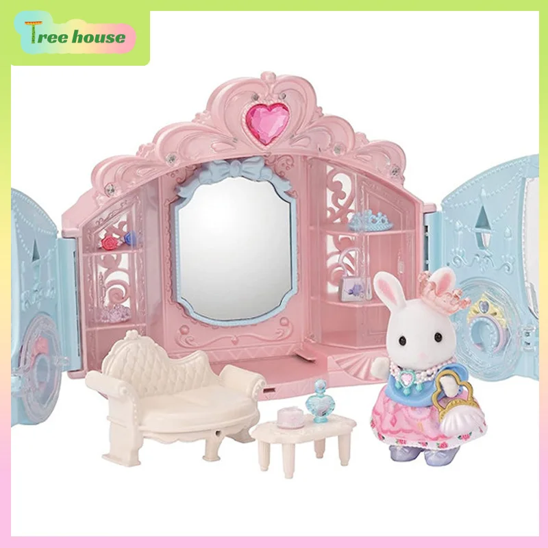 Japanese Version Sylvanian Families 2023 Snow Rabbit Fashion Carriage Makeup Room Decor Box Girls Pretend Play Toy Gift for Kids