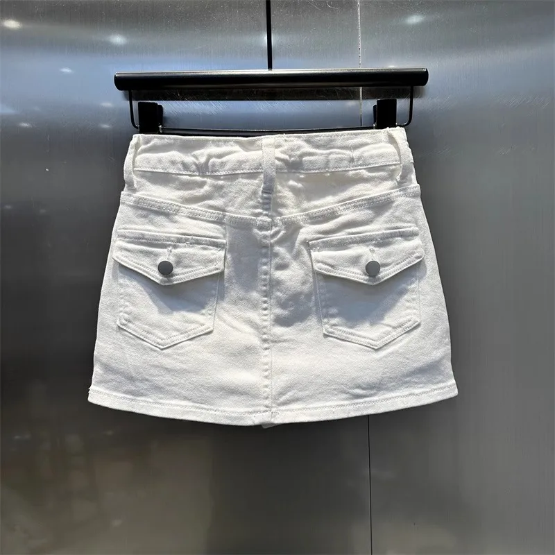 

Korean High Waist Slim-fitting Denim Skirt Women Summer 2025 Design White Short Mini Skirt