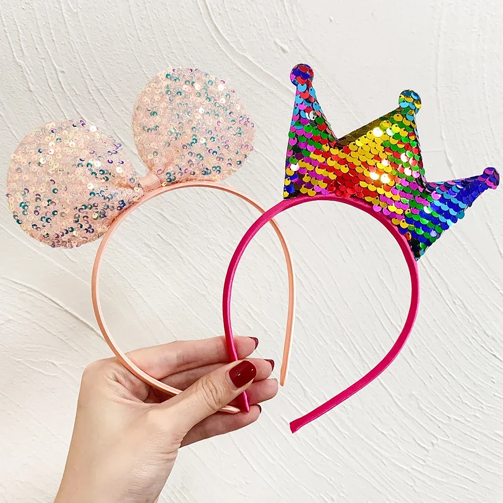 1pcs Reversible Sequin Crown Butterfly Headband Shiny Cute Cartoon Ear Hoops Bling Hairband Hair Accessories for Girls Party