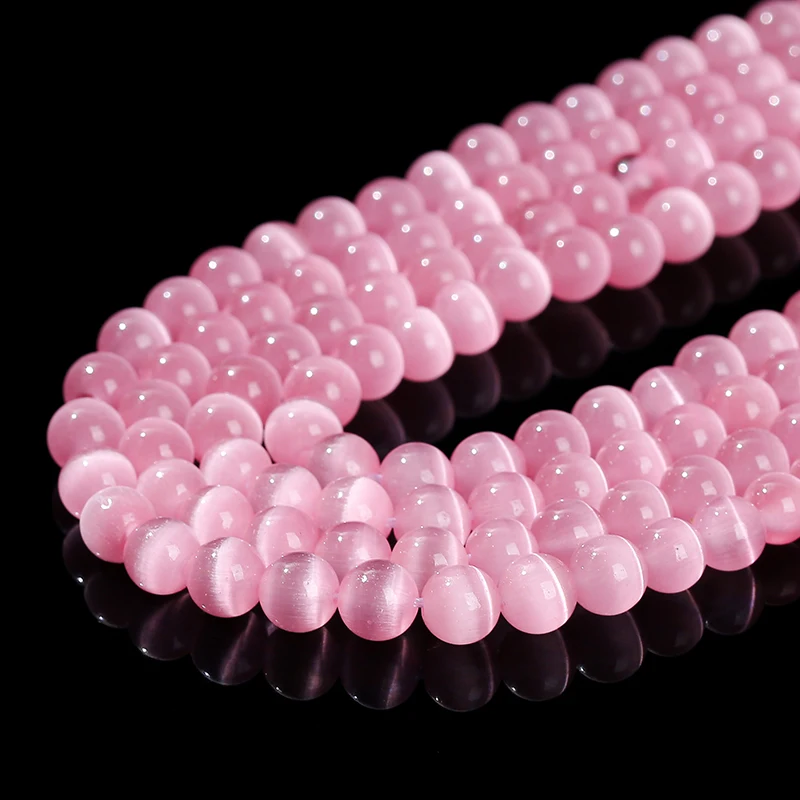 4 6 8 10mm Dark Pink Cat Eyes Stone Bead Round Loose Spacer Smooth Bead For Jewelry Making Diy Necklace Bracelet Accessroy