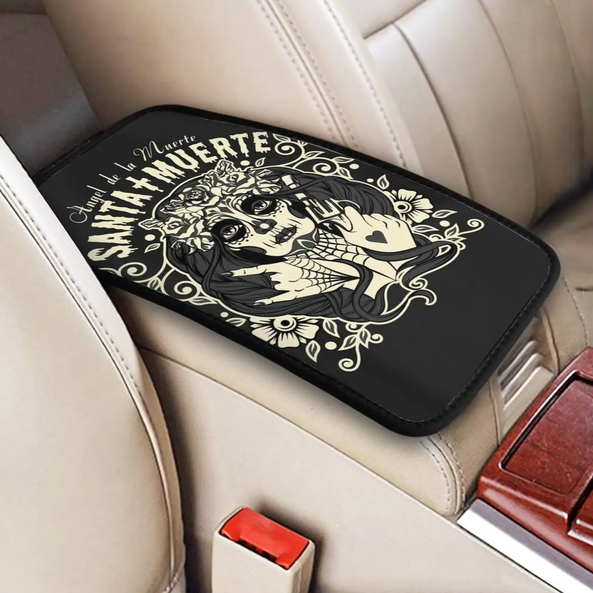 

Santa Muertos Halloween Car Accessories Car Handrail Box Cushion Custom Print Non-slip Car Armrest Cover