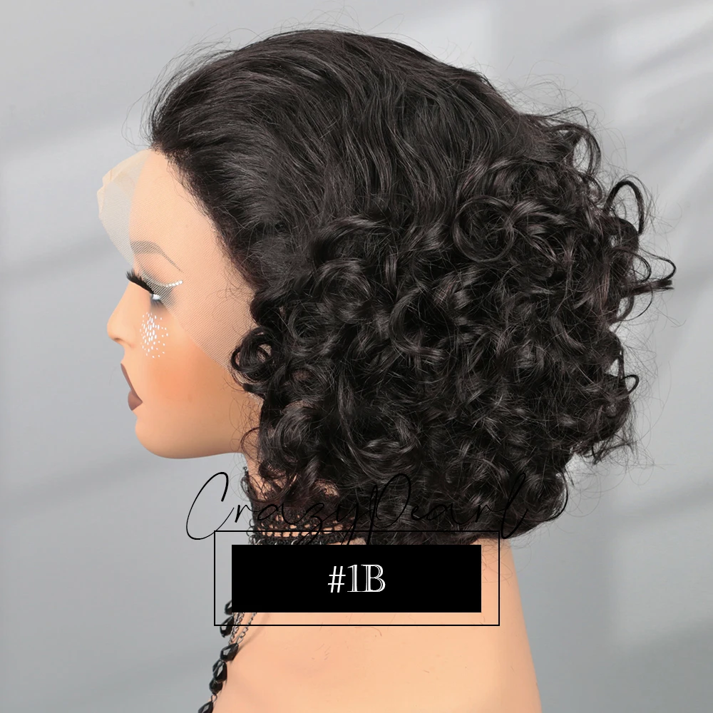 Burgundy 99J 13X4 Transparent Lace Frontal Loose Bouncy Wave Wavy Curly Human Hair Wig for Black Women Short Human Hair Wigs image 3