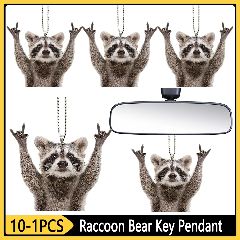 10-1pcs Raccoon Bear Car Key Pendant Acrylic Cute Cartoon Animal Girl Key Chain Procyon Lotor Rearview Mirror Hanging Decor