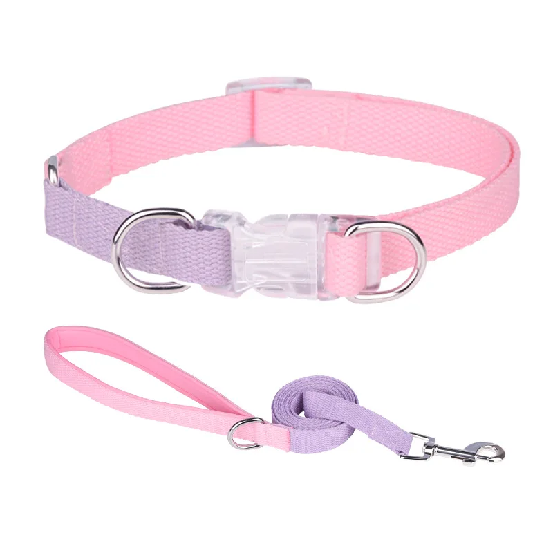 Dog collar and Leash Set Polyester Webbing with various contrasting colors  Adjustable Pet Collar Leash for Small Medium Dogs