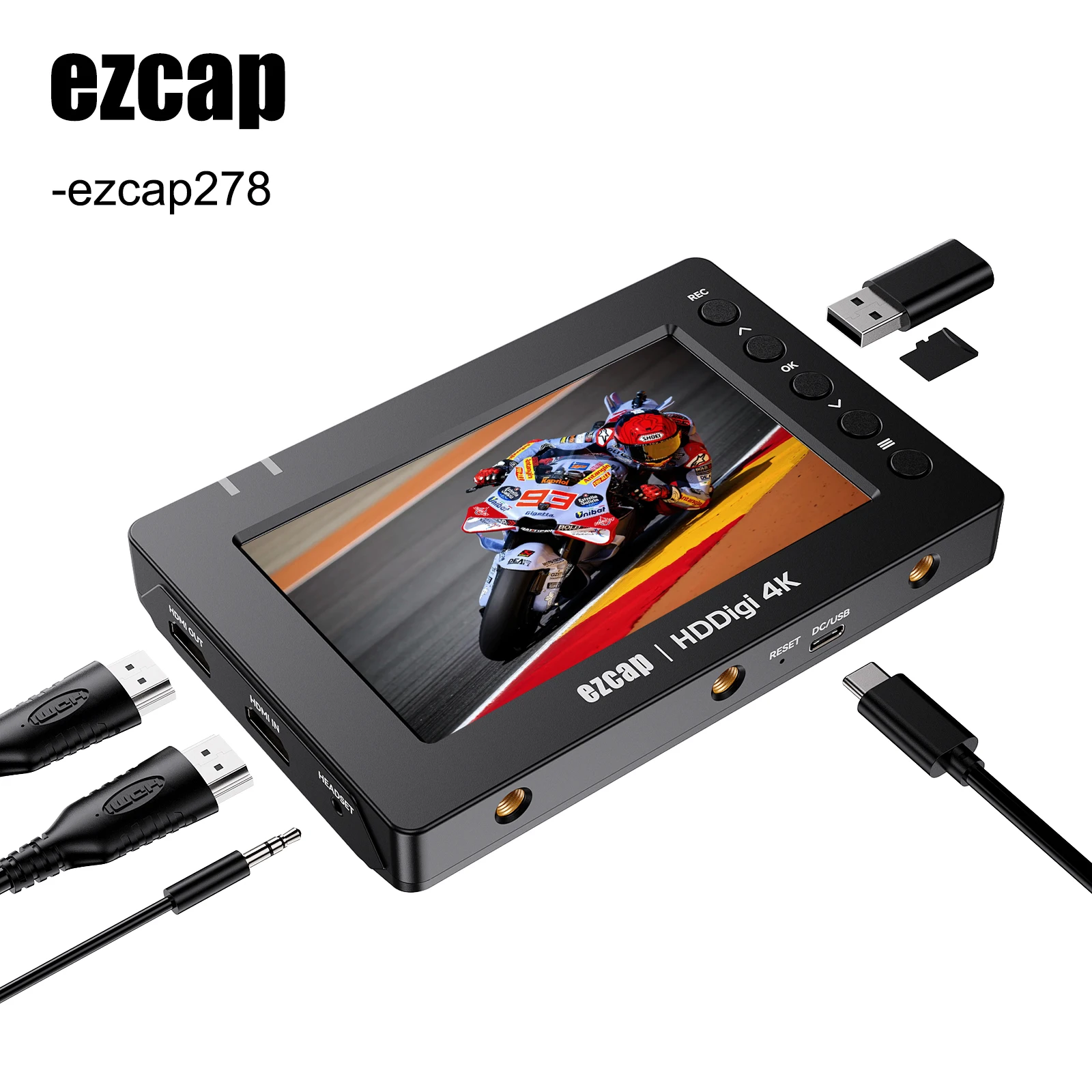 Ezcap278 4Kp30 HDMI Video Recorder Game Capture Card Support Playback Microphone Mix Recording To MicroSD TF Card USB Pen Drive