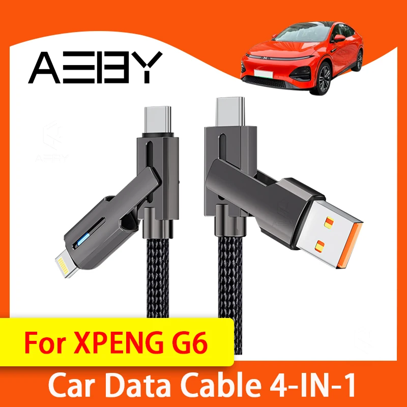 

AEBY для XPENG G6 2023-2025 4-в-1 USB 100 Вт 5A Кабель для быстрой зарядки Автомобильный USB-кабель Type-C Micro LIGHTNING для iPhone Huawei