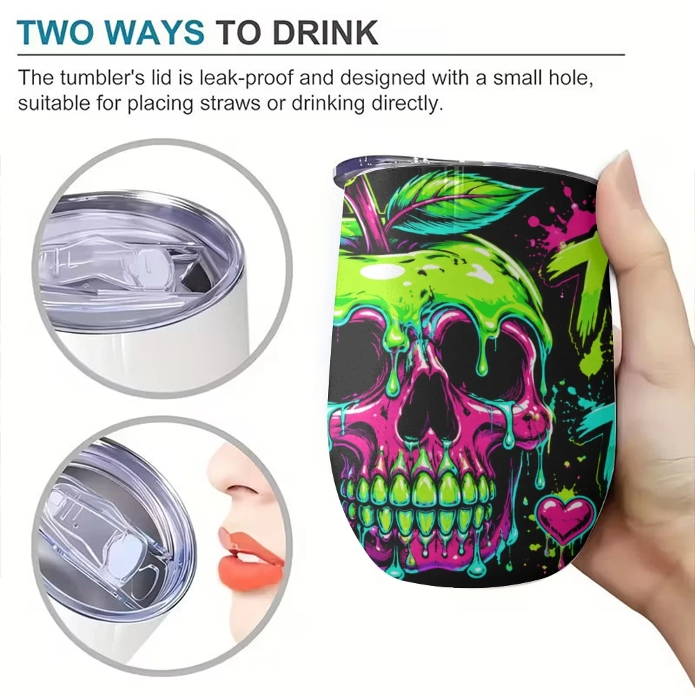 Poison Apple Spooky Skeleton Vacuum Flasks 12oz Insulated with Lid Double Wall Vacuum Stainless Steel Cup Hot & Cold Drink Mug