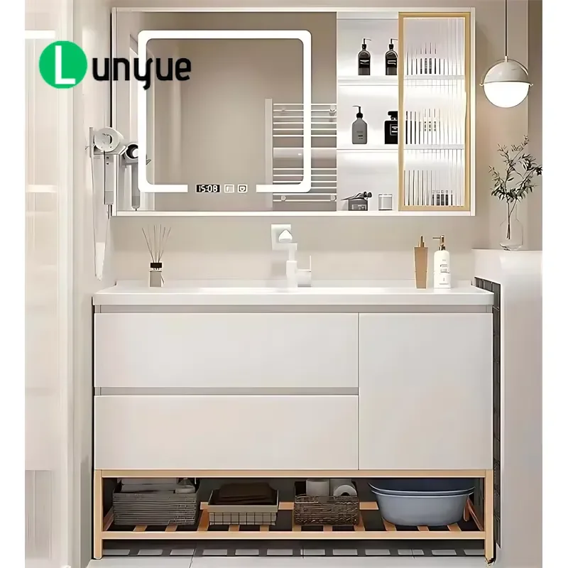 Modern 36 Inch Bathroom Vanity Cabinet With Sink Solid Wood And MDF Construction Lacquered Finish For Home Bathroom Storage