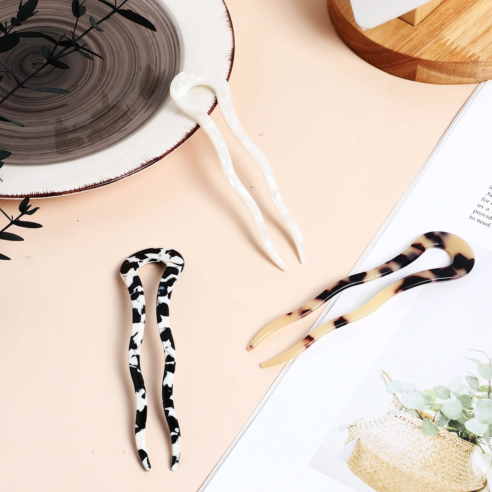 

3Pcs Acetate U Shape Hairpins Stylish Accessory Durable Lightweight Comfortable Bun Forks Hair Forks Acetate Hair Pins