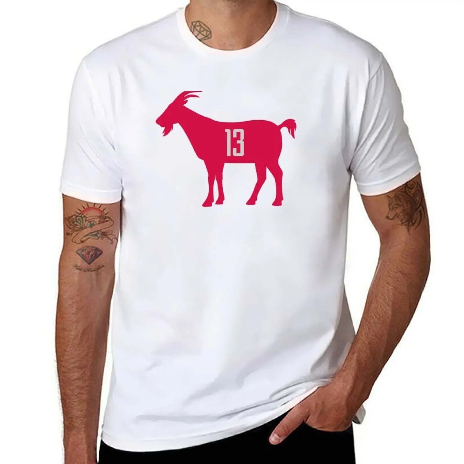 

HOU GOAT - 13- white T-Shirt t shirts for man graphic funny man t shirt cotton high quality men t shirt cotton 100% T-Shirt