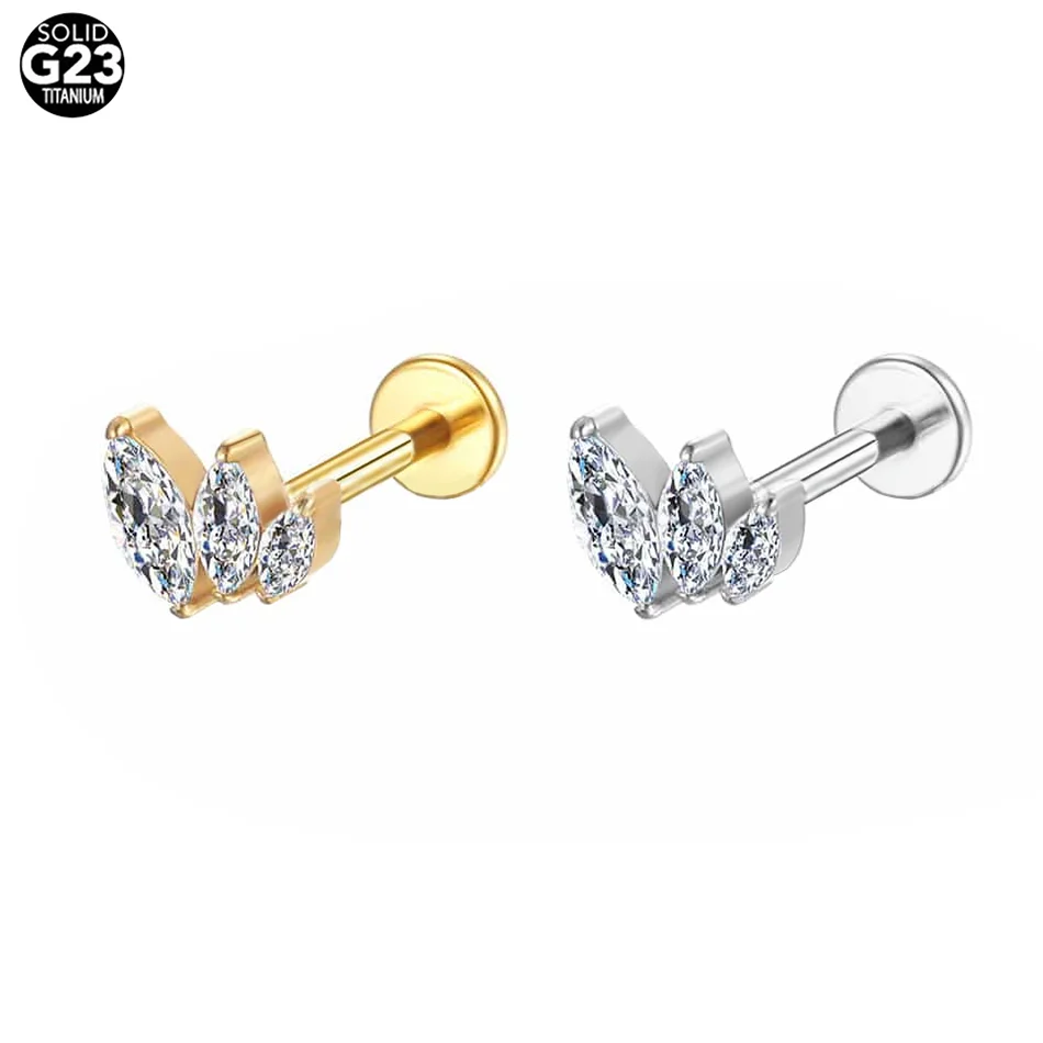 1pc Titanium Zircon Labret  Helix Piercing Stud Earrings for Women Internally Threaded Cartilage Tragus Piercings Body Jewelry