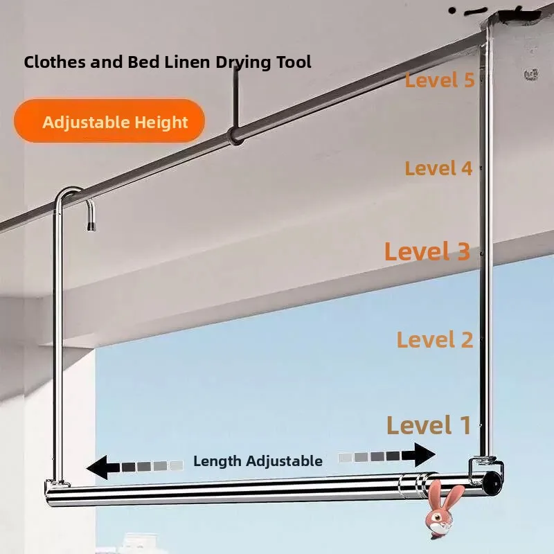 Simple Mobile Clothes Drying Rack Anti-Theft Window Hook Hanging Quilt Frame Multi-Purpose Extended Airy Convenient