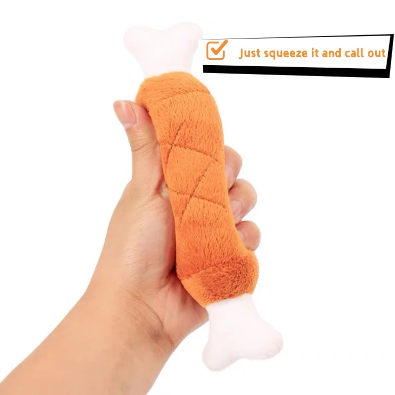 Chicken Leg Shaped Squeaky Plush Dog Toy Soft Chewable Pet Teething Toy Interactive Solution to Stop Furniture Chewing for Puppi - view 5