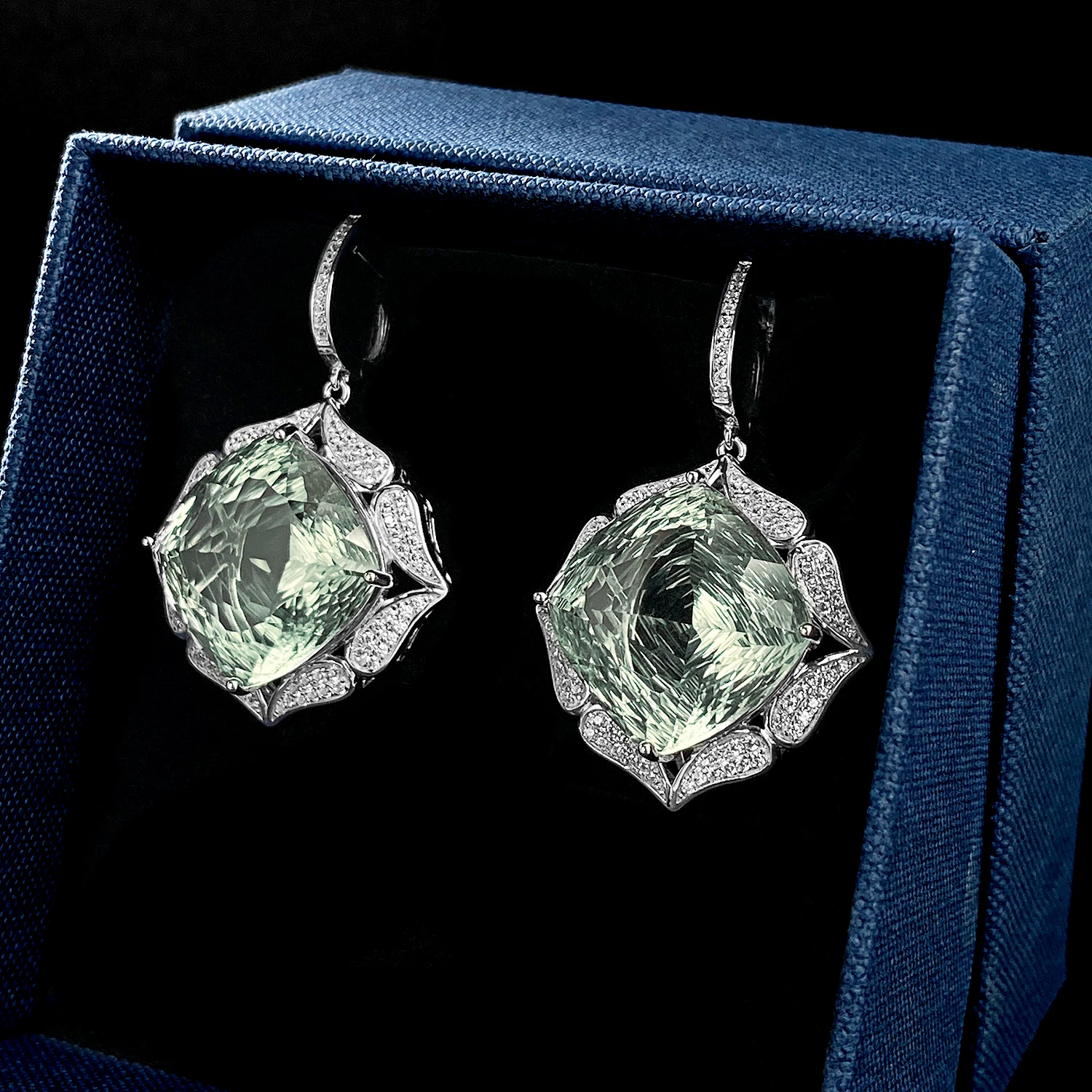 YBO Luxury Women Big Gemstone Drop Earrings Natural Cushion Green Amethyst CZ 925 Sterling Silver Dangling Earrings Fine Jewelry