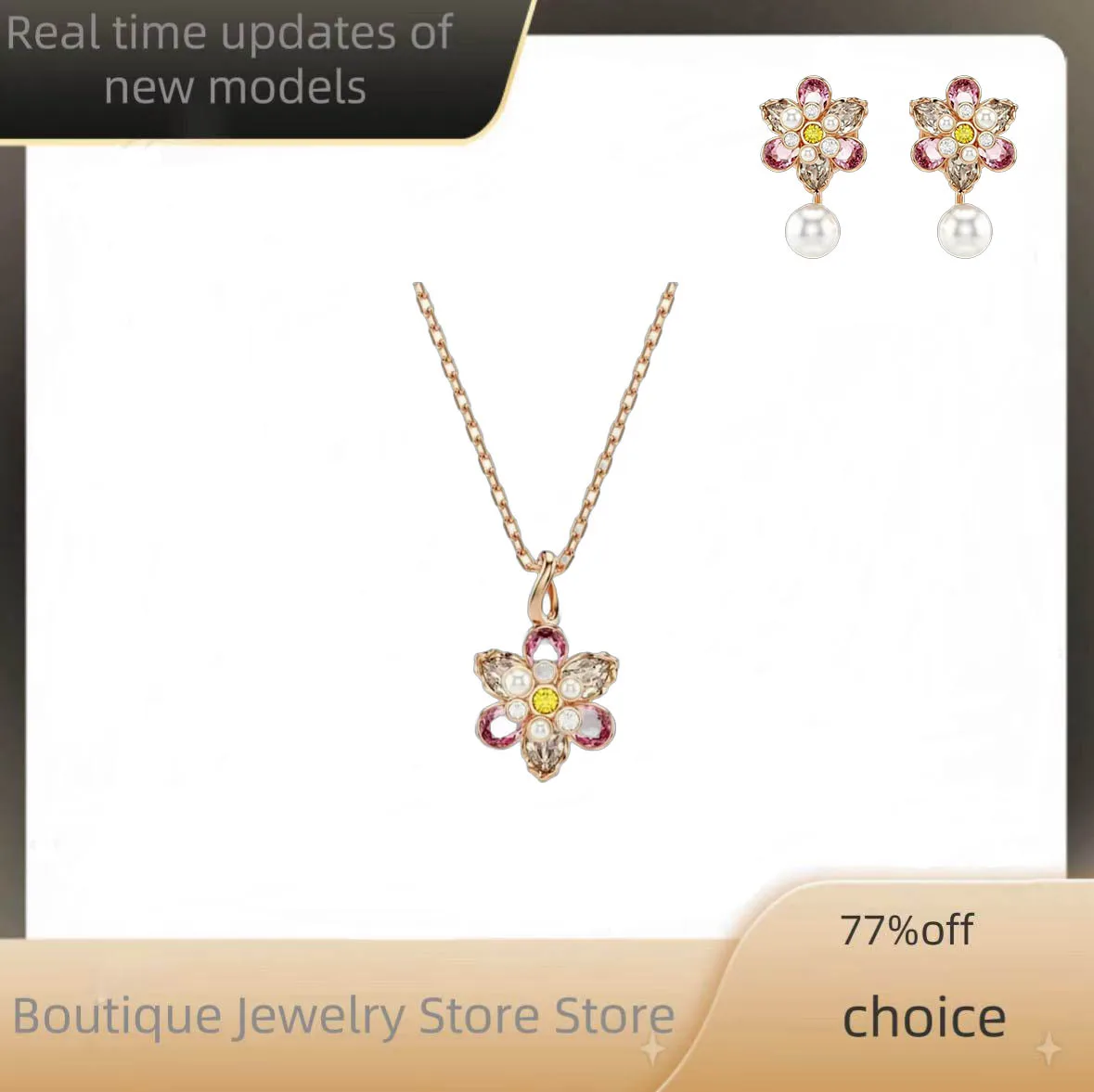 

2025 Luxury Exquisite High Quality Zircon Necklace Pendant Earrings Pink Gold Daily Dressing Party Essential - Birthday Gift