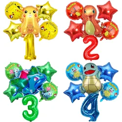 Pokemon Birthday Foil Number Balloons set Pikachu Squirtle Charmander Baby shower Boy Girl Party Decorations Supplies Globos