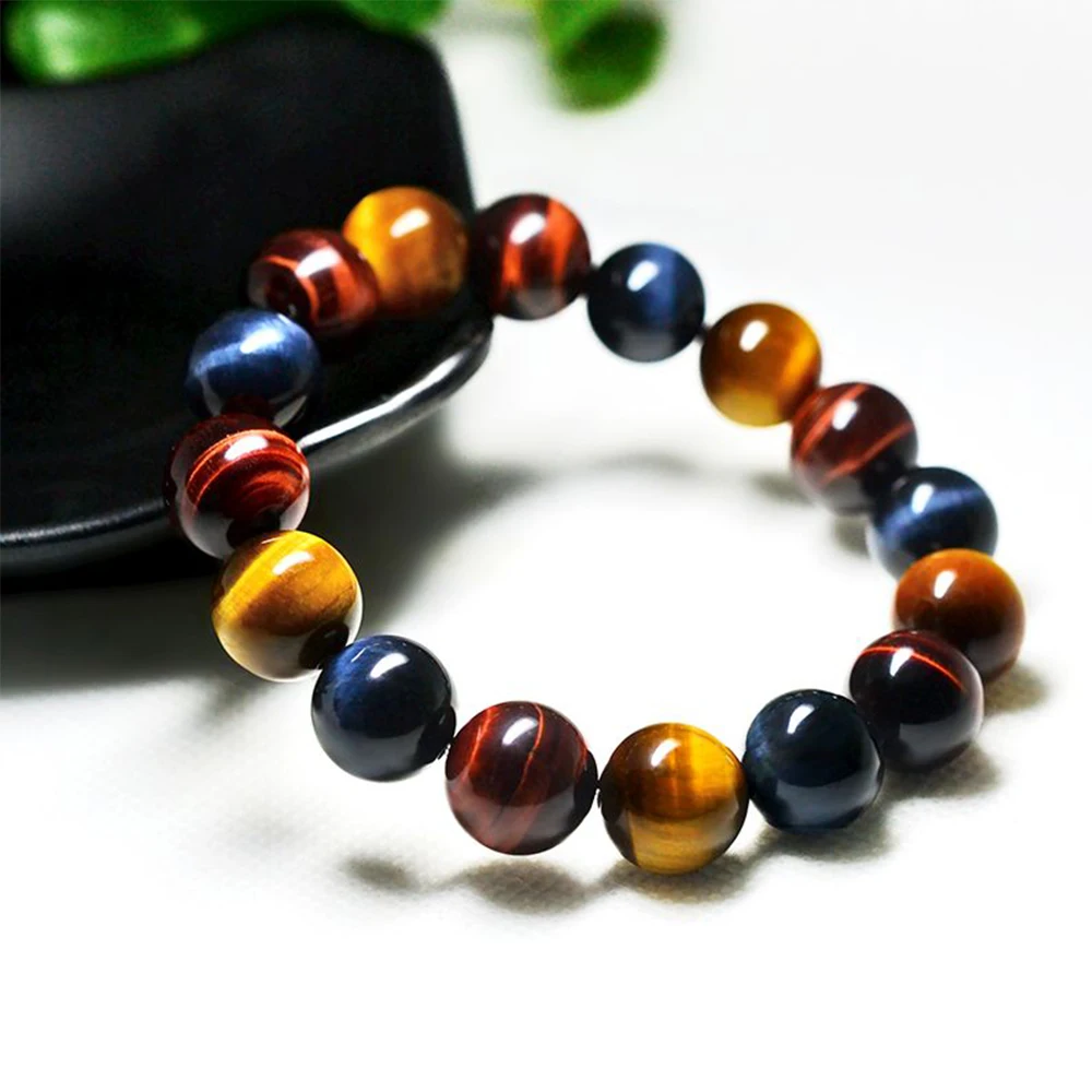 Multicolored Tiger Eye Beaded Bracelets Reiki Healing Meditation Bangles Elastic Rope Natural Stone FengShui Couple Jewelry 1pc