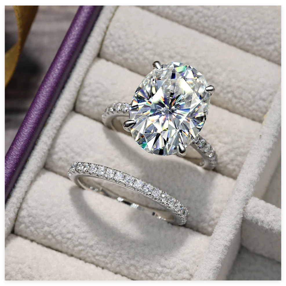 Valuable Oval 13Ct D Color Moissanite Diamond Ring Set 925 Sterling Silver Party Wedding Band Rings for Women Engagement Jewelry