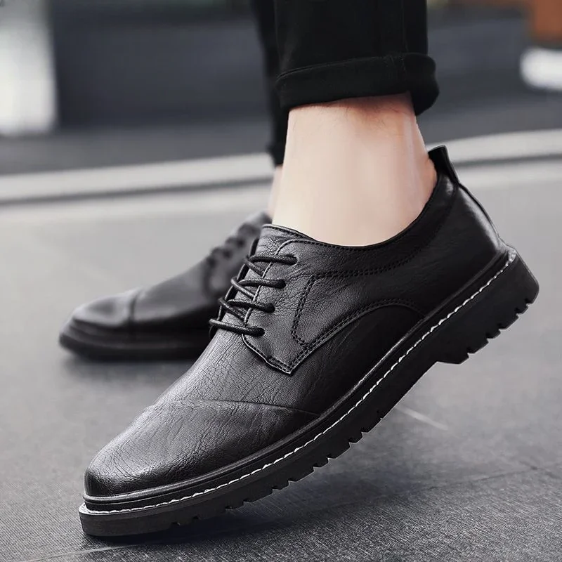 Men's Leather Shoes Round Toe Non Slip and Waterproof Height Increasing Male Casual Shoe Common In Promotion Designer Size 45 Pu