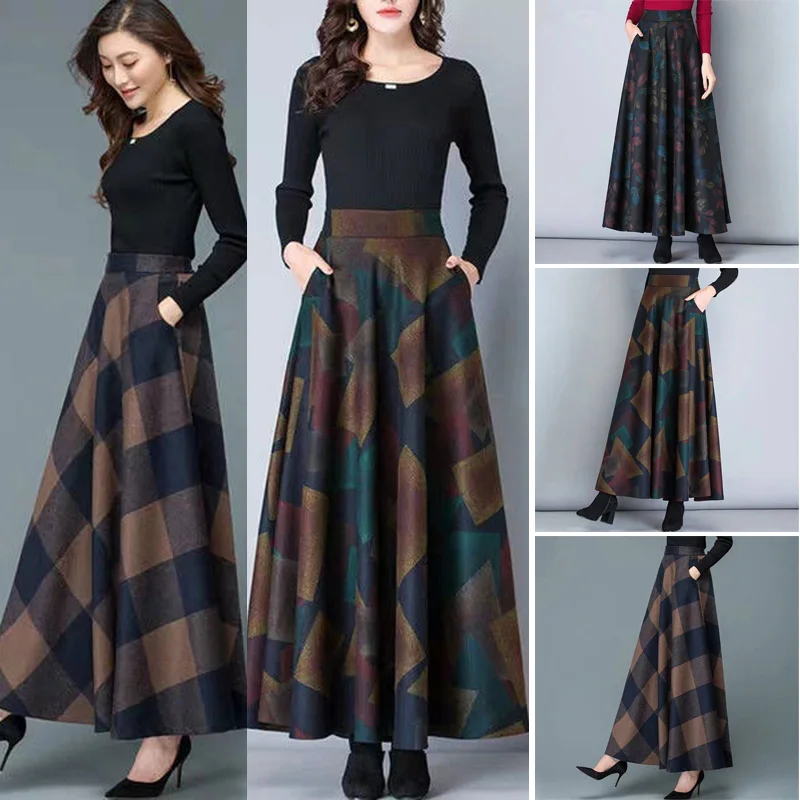 

Ladies Skirt Women Evening High Waist Maxi Fashion Party Loose Retro Cocktail Pleated Vintage Plus Size Casual