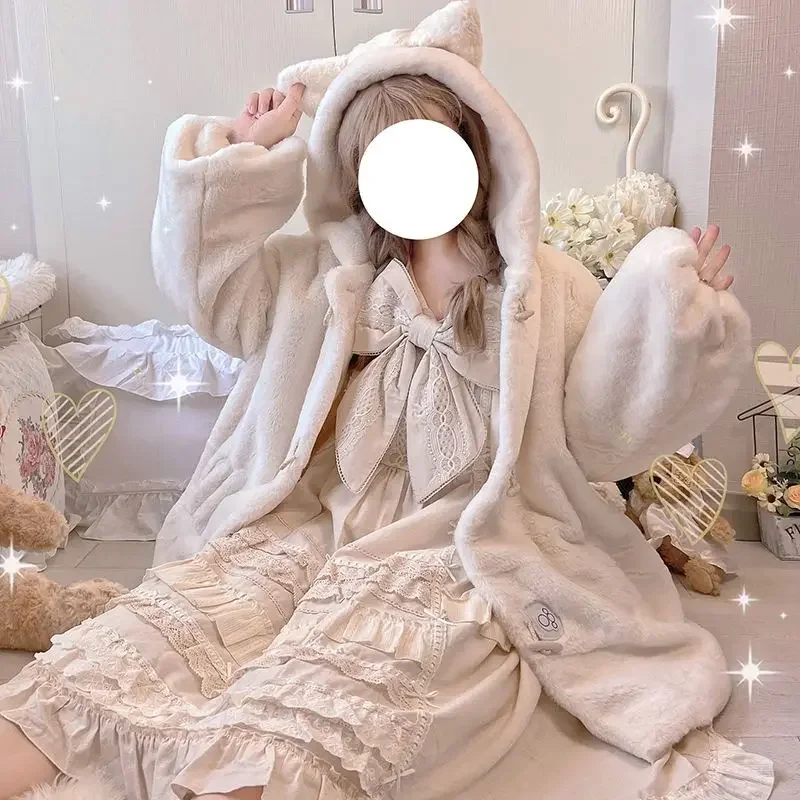 NONSAR inverno Girly addensato peluche JK Lolita cappotto corto donna giapponese carino orecchio di coniglio Anime parka con cappuccio capispalla