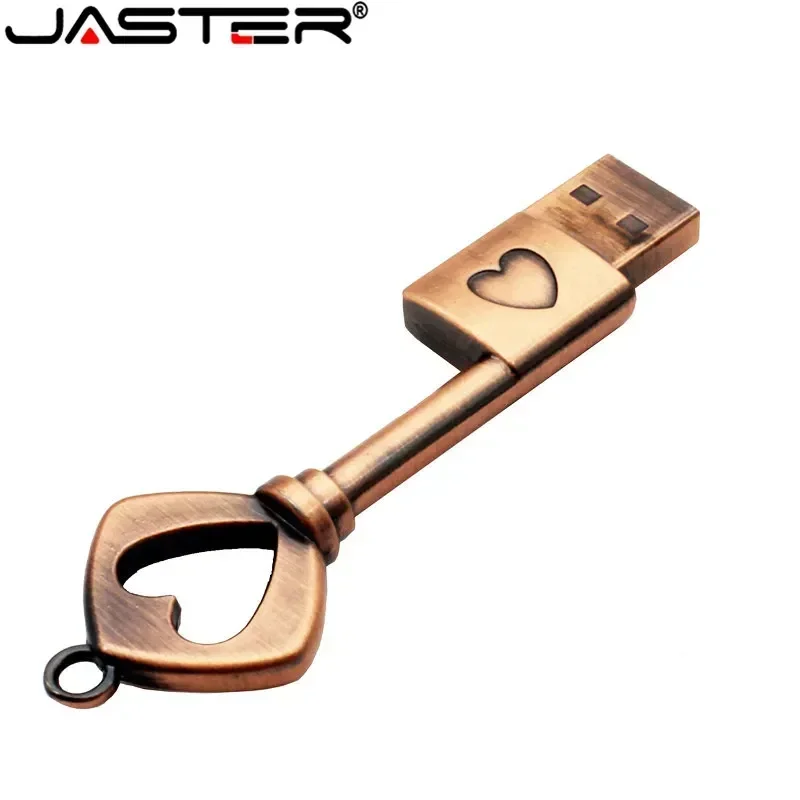 JASTER Copper love heart shaped key usb flash drive pendrive pen drive 4gb 16gb 32gb 64gb metal keys memory Stick wedding gift