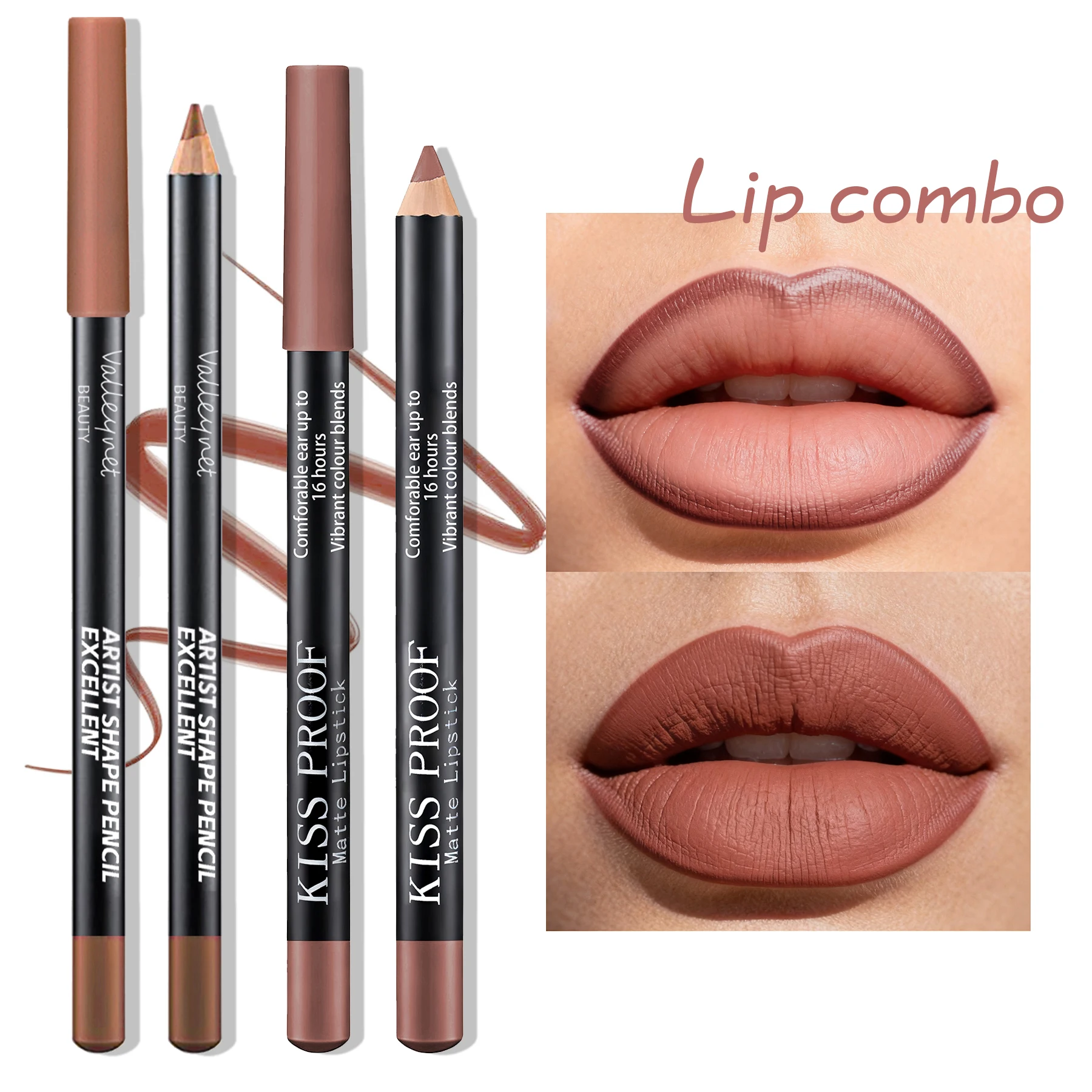 Conjunto de batom e esmalte labial fosco de veludo 2 tamanhos, conjunto combinado de lábios à prova d'água de longa duração, cosméticos tutoriais de maquiagem