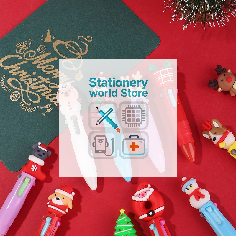 

10 шт., рождественская четырехцветная шариковая ручка, милый лось, Санта-Клаус, мини-гелевая ручка, ручка для справочника, студенческий приз, подарок
