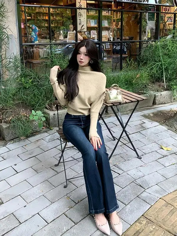 Pull en tricot confortable pour femmes, col montant, coupe ajustée, sous-vêtement, haut chaud, tendance, ample, nouvelle arrivée pour l'hiver