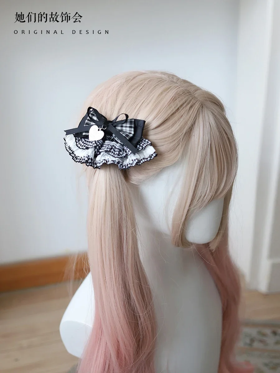 Accesorios de cosplay, lindas diademas de corazón, lazo de encaje japonés, tocado de Lolita, accesorios para el cabello, diadema de sirvienta Y2K, horquillas