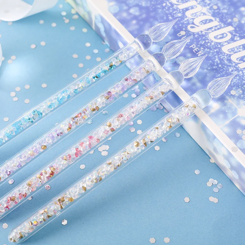 Diamond Series Bling Sparkle Glass Pen Color Ink Dip Crystal Gift Pen