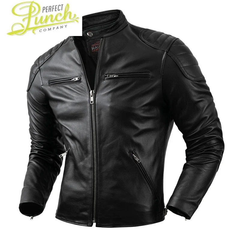 

Leather Motorcycle Clothing Pure First Layer Cowhide Jacket Men's Genuine Leather Stand Collar Jacket 2023 Jaqueta Masculina Sq4