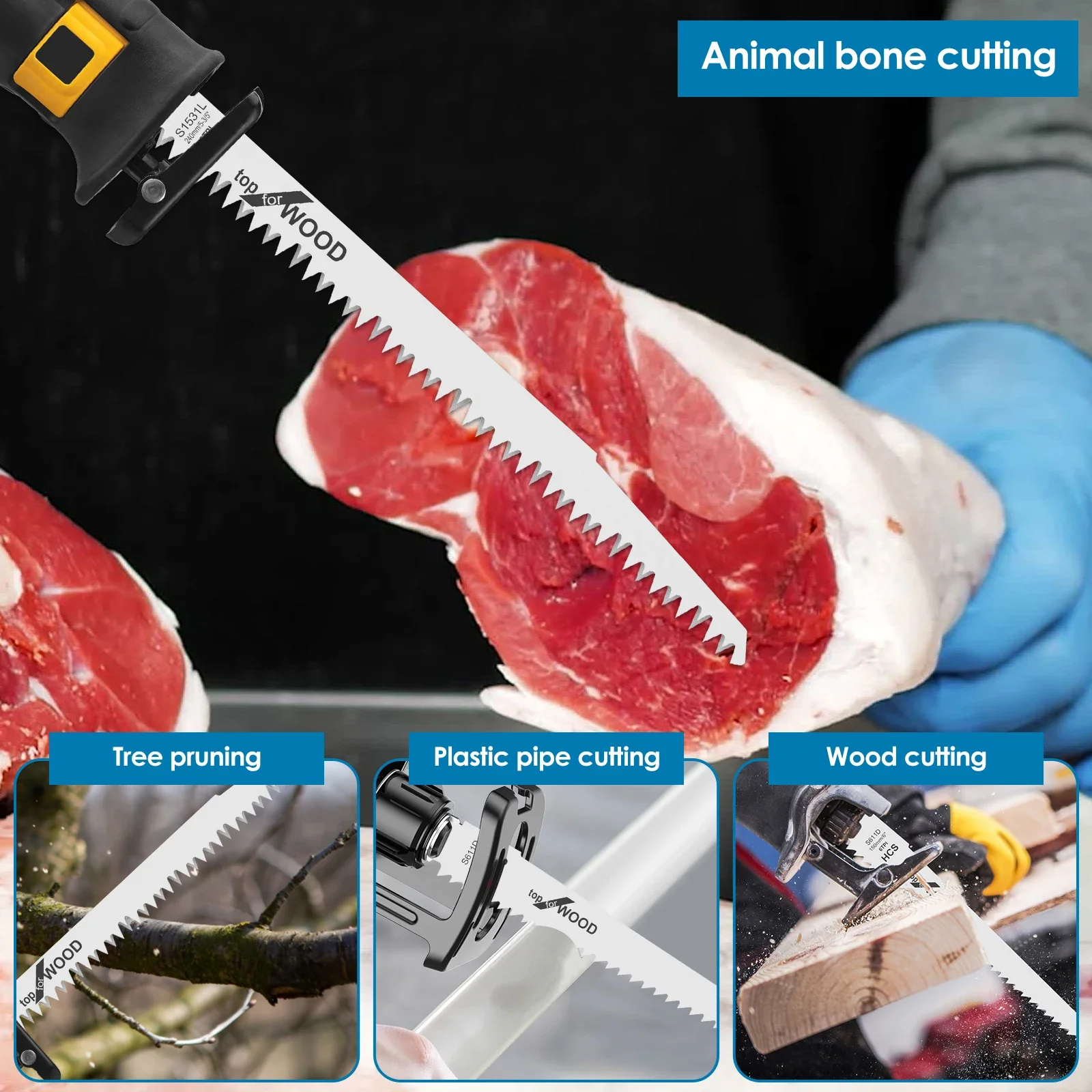 12Pcs Reciprocating Saw Blade 6/9In 6/5TPI Pruning Saw Blade Sharp Saw Blade Woodworking Tool for Cutting Wood Plywood Board