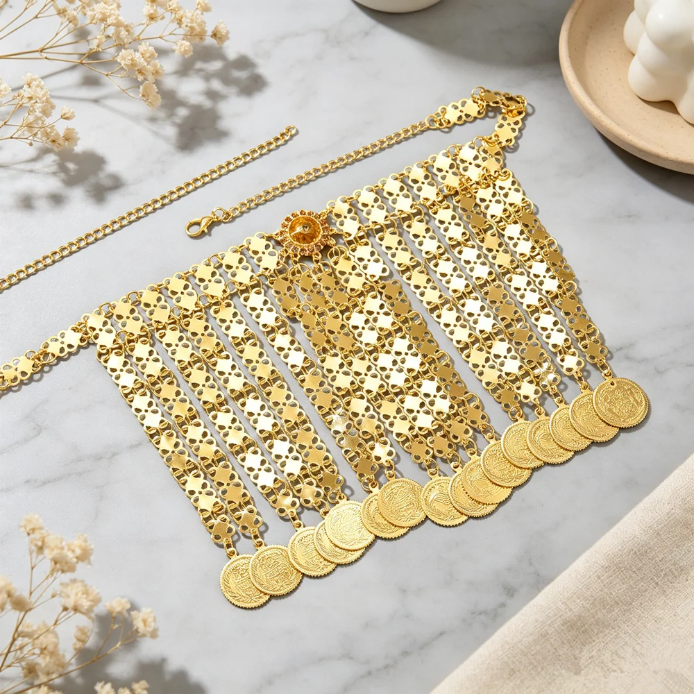 Bohemian Cascading Coin Necklace Multi Layer Cascading Portrait Coins Neck Jewelry For Wedding Evening Banquet Gown