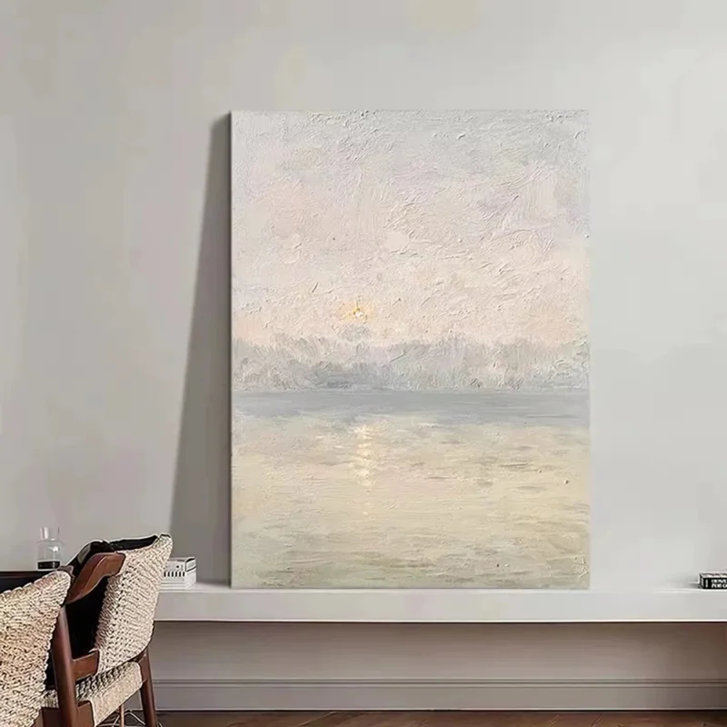 Abstract Light Color Texture Painting Modern Minimalist Warm Colors Wall Art Handmade  Artwork for  Wall Decor Sunset Painting