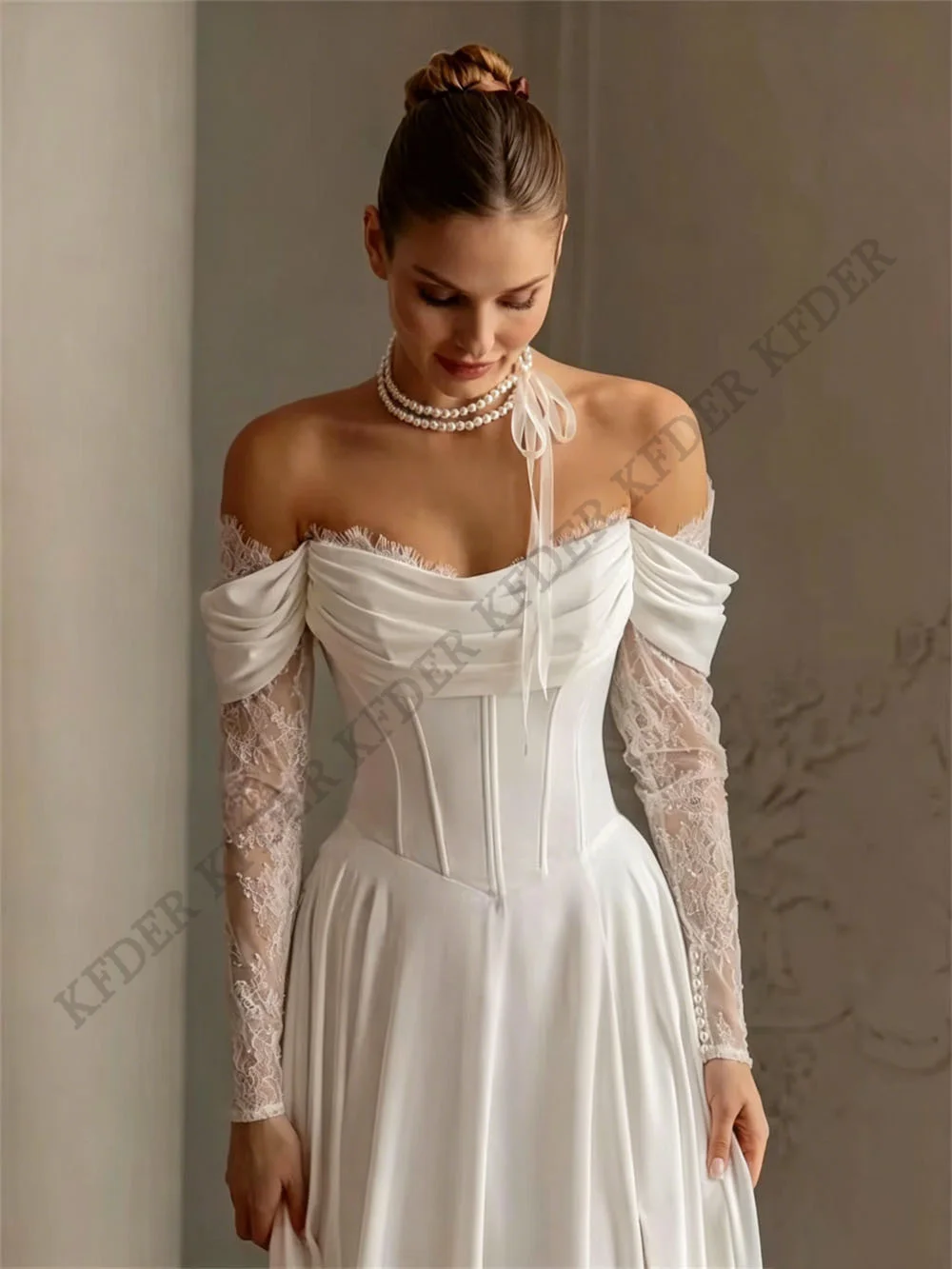 Modern A Line Appliques Wedding Dresses Long Sleeves Off Shoulder Bridal Dress 2026 Bride Gown vestidos de novia Customized 3