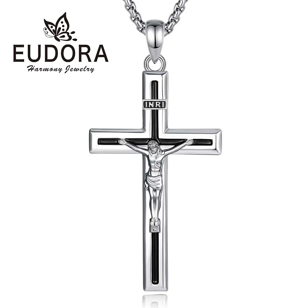 

Медное ожерелье Eudora с крестом, покрытое родием, с подвеской в виде Иисуса, христианский католический амулет, религиозные украшения, изысканный подарок для мужчин и женщин